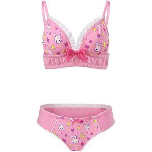 🆕 Women Pink Lacy Trim Nightwear Strap Sleepwear Cami Top Lingerie Bralette Set